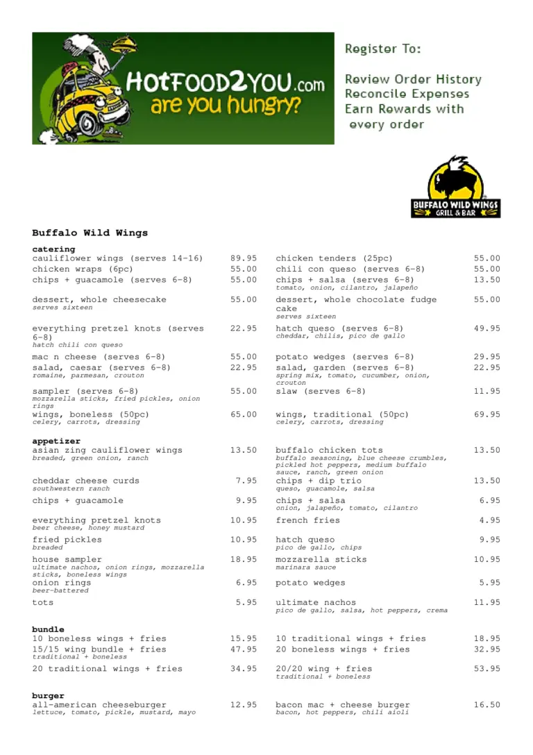 Buffalo Wild Wings Menu With Prices